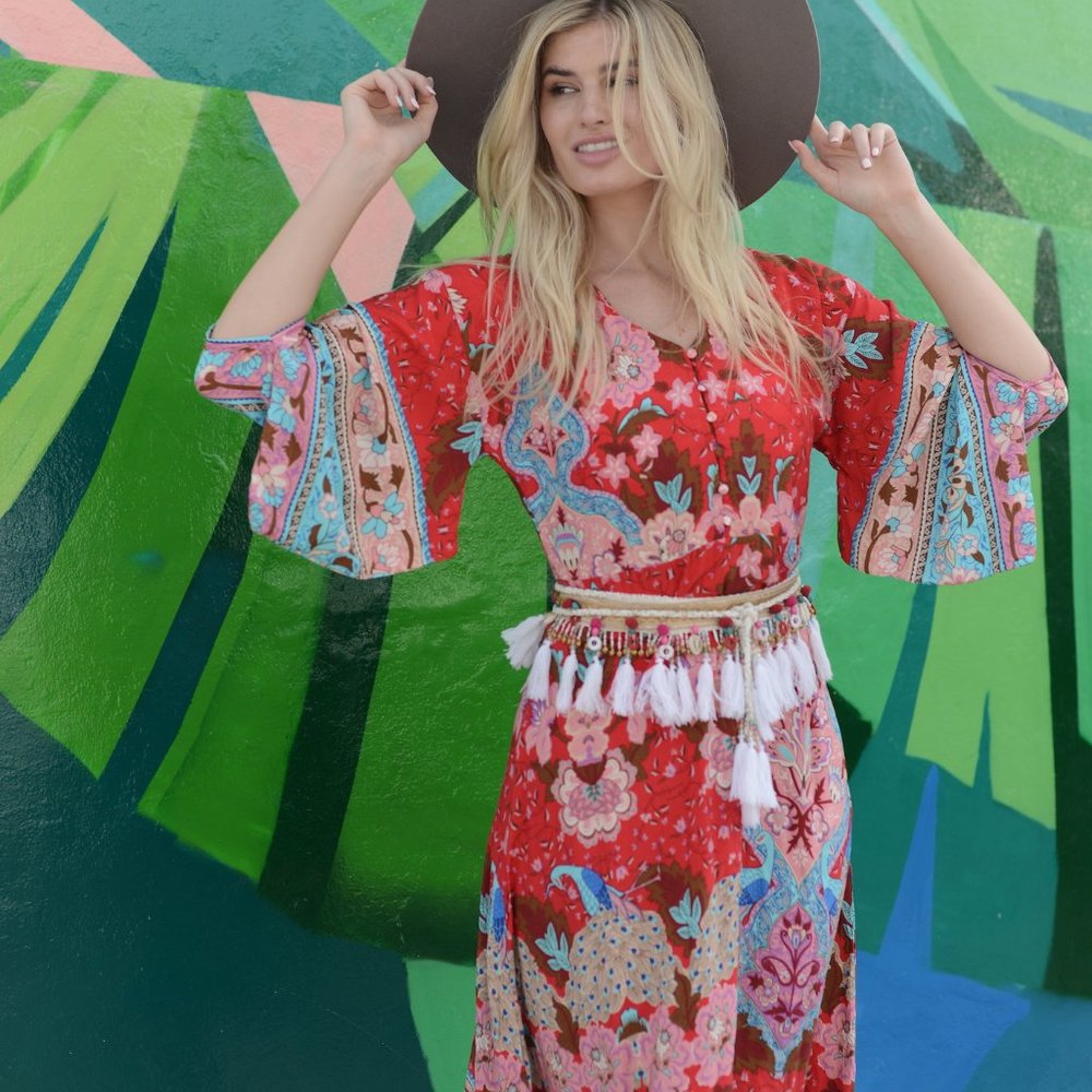 Ruby Lotus Kimono Dress